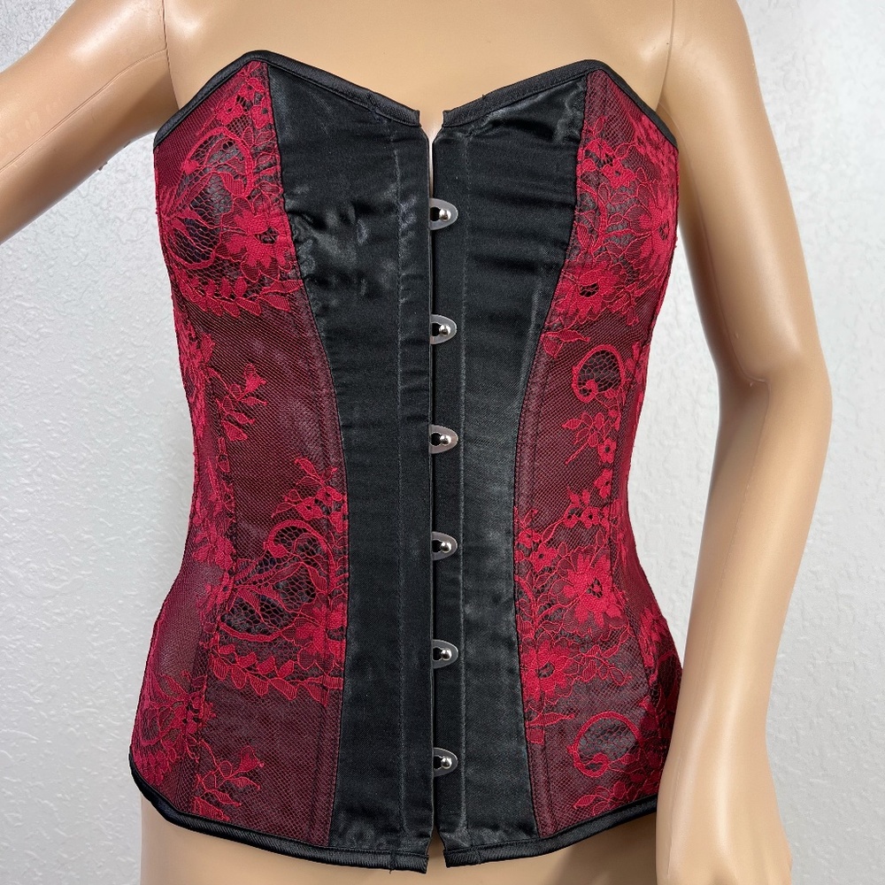 Adore Me Red Lace Overlay Black, Corset, Adjustable Y2K Goth Grunge Fairy‎